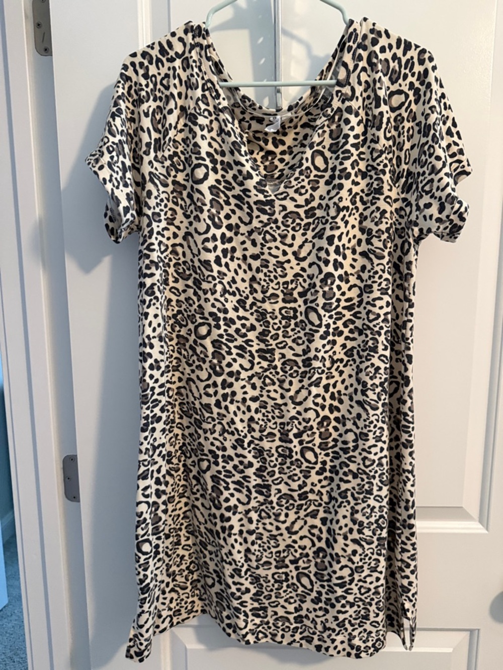 Cable & Gauge Leopard Print Mini Dress in Cream and Black-size XL